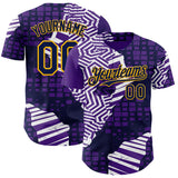 Custom Purple Navy-Gold Geometric Patchwork Asymmetry Torn Authentic Baseball Jersey