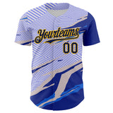Custom Blue Navy Gray-Gold Geometric Patchwork Asymmetry Torn Authentic Baseball Jersey