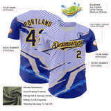Custom Blue Navy Gray-Gold Geometric Patchwork Asymmetry Torn Authentic Baseball Jersey