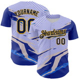 Custom Blue Navy Gray-Gold Geometric Patchwork Asymmetry Torn Authentic Baseball Jersey