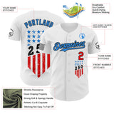 Custom White Fire Red Black-Electric Blue USA 250 Flag Patriotic Authentic Baseball Jersey
