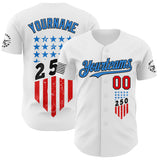 Custom White Fire Red Black-Electric Blue USA 250 Flag Patriotic Authentic Baseball Jersey