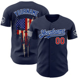 Custom Navy Red White-Royal USA 250 Flag Skull Authentic Baseball Jersey
