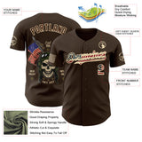 Custom Brown Vintage USA Flag-City Cream USA 250 Old Pilot Skull Authentic Baseball Jersey