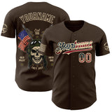 Custom Brown Vintage USA Flag-City Cream USA 250 Old Pilot Skull Authentic Baseball Jersey