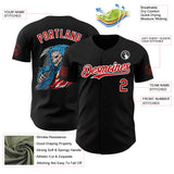 Custom Black Red-White USA 250 American Flag Grim Reaper Skull Authentic Baseball Jersey