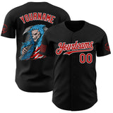 Custom Black Red-White USA 250 American Flag Grim Reaper Skull Authentic Baseball Jersey
