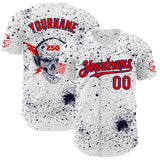 Custom White Fire Red-Navy USA 250 American Flag Music Skull Authentic Baseball Jersey