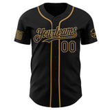 Custom Black-Old Gold USA 250 American Flag Snake Skull Authentic Baseball Jersey