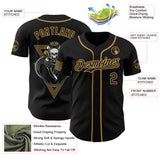 Custom Black-Old Gold USA 250 American Flag Snake Skull Authentic Baseball Jersey