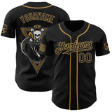 Custom Black-Old Gold USA 250 American Flag Snake Skull Authentic Baseball Jersey