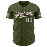 Custom Olive City Cream-Navy USA 250 Relentless American Flag Skull Authentic Baseball Jersey