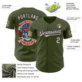 Custom Olive City Cream-Navy USA 250 Relentless American Flag Skull Authentic Baseball Jersey