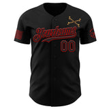 Custom Black-Red USA 250 American Flag Gothic Patriotic Snake Skull Authentic Baseball Jersey
