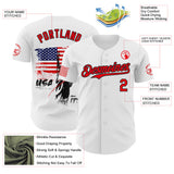Custom White Fire Red-Black USA 250 American Flag Patriotic Statue of Liberty Authentic Baseball Jersey