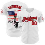 Custom White Fire Red-Black USA 250 American Flag Patriotic Statue of Liberty Authentic Baseball Jersey