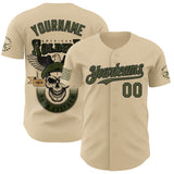 Custom City Cream Olive-Black USA 250 American Flag Soldier Eagle Skull Authentic Baseball Jersey