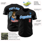 Custom Black Red White-Electric Blue USA 250 American Flag Winged Lion Authentic Baseball Jersey