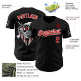 Custom Black Red-White USA 250 American Flag Eagle Skull Authentic Baseball Jersey