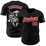 Custom Black Red-White USA 250 American Flag Eagle Skull Authentic Baseball Jersey