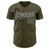 Custom Olive Black-White USA 250 American Flag Authentic Baseball Jersey