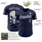 Custom Navy-White USA 250 American Flag Tactical Military Skull Authentic Baseball Jersey
