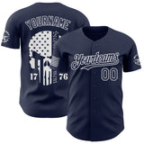 Custom Navy-White USA 250 American Flag Tactical Military Skull Authentic Baseball Jersey