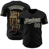 Custom Black Olive-White USA 250 American Flag Camo Authentic Baseball Jersey