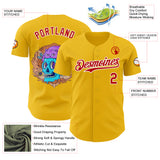 Custom Yellow Red-White Funky Cartoon Skull Cat Authentic Baseball Jersey