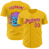 Custom Yellow Red-White Funky Cartoon Skull Cat Authentic Baseball Jersey