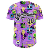 Custom Purple Black-White Psychedelic Trippy Smile Authentic Baseball Jersey