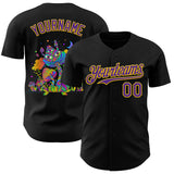 Custom Black Purple-Yellow Psychedelic Neon Trippy Mushroom Authentic Baseball Jersey