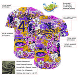Custom Purple Dark Purple-Yellow Psychedelic Trippy Mushroom Doodle Frog & Ghost Authentic Baseball Jersey