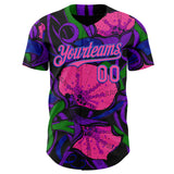 Custom Black Pink-Thunder Blue Psychedelic Trippy Exotic Floral Authentic Baseball Jersey