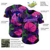 Custom Black Pink-Thunder Blue Psychedelic Trippy Exotic Floral Authentic Baseball Jersey
