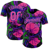 Custom Black Pink-Thunder Blue Psychedelic Trippy Exotic Floral Authentic Baseball Jersey