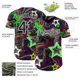 Custom Black-White Psychedelic Trippy Swirl Neon Star Authentic Baseball Jersey