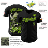 Custom Black-Neon Green Trippy Neon Monster Skull Authentic Baseball Jersey