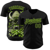 Custom Black-Neon Green Trippy Neon Monster Skull Authentic Baseball Jersey
