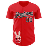 Custom Red Black-White Trippy Horror Bunny Skull Authentic Baseball Jersey