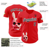 Custom Red Black-White Trippy Horror Bunny Skull Authentic Baseball Jersey