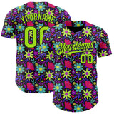 Custom Black-Neon Green Psychedelic Trippy Flower Authentic Baseball Jersey