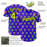 Custom Blue Light Yellow-Black Psychedelic Trippy Flower Authentic Baseball Jersey