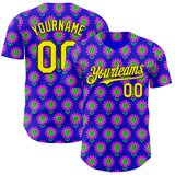 Custom Blue Light Yellow-Black Psychedelic Trippy Flower Authentic Baseball Jersey