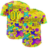 Custom Light Yellow-Black Psychedelic Trippy Graffiti Splatter Authentic Baseball Jersey