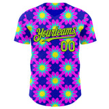 Custom Blue Neon Green-Black Psychedelic Trippy Flower Authentic Baseball Jersey