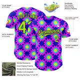 Custom Blue Neon Green-Black Psychedelic Trippy Flower Authentic Baseball Jersey