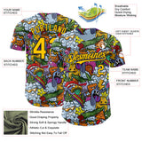 Custom Blue Yellow-Black Psychedelic Trippy Graffiti Cartoon Authentic Baseball Jersey