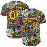 Custom Blue Yellow-Black Psychedelic Trippy Graffiti Cartoon Authentic Baseball Jersey