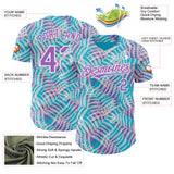 Custom Lakes Blue Medium Purple-White Psychedelic Trippy Tropical Leaves Authentic Baseball Jersey